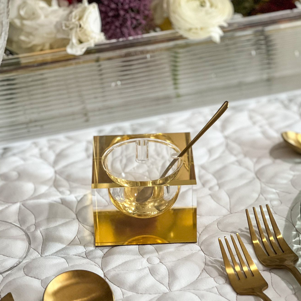 Square Honey Dish with Gold Mirror Design