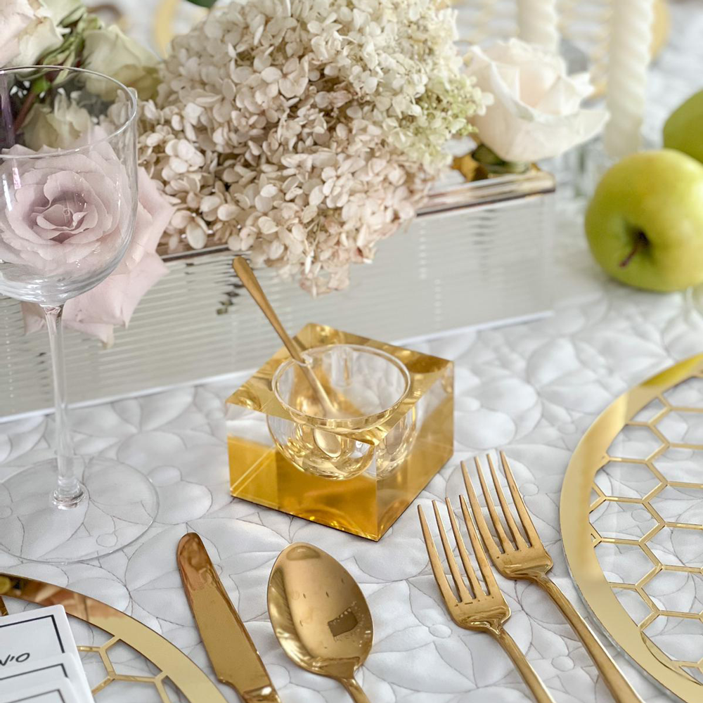 Square Honey Dish with Gold Mirror Design