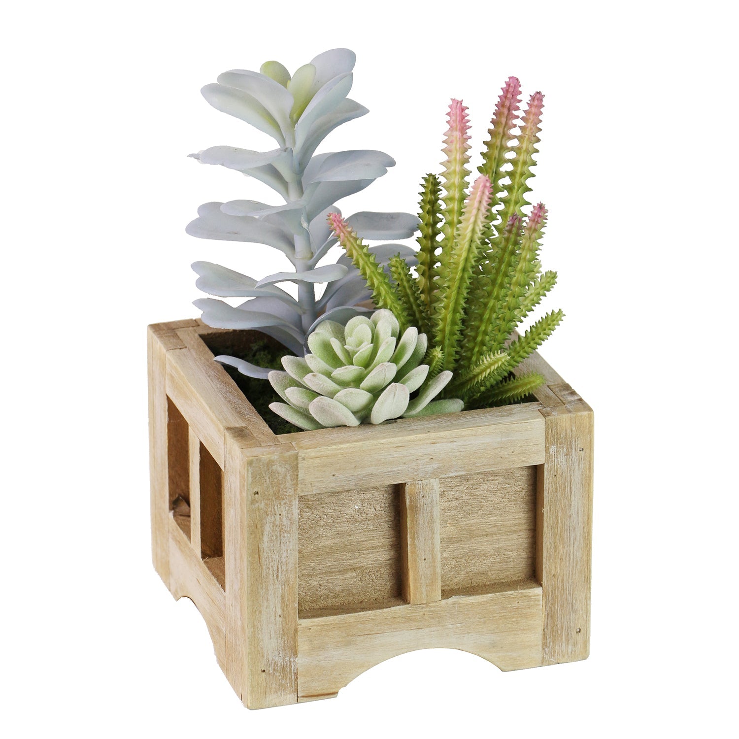 Fresh Fusion Lifelike Plant in Rustic Wooden Pot