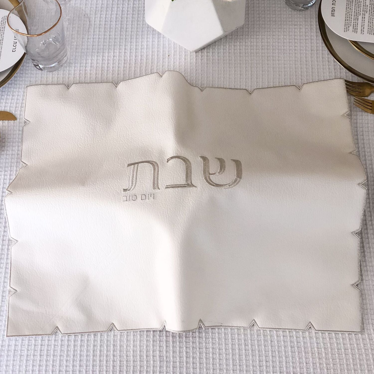 White Embroidered Leatherette Challah Cover