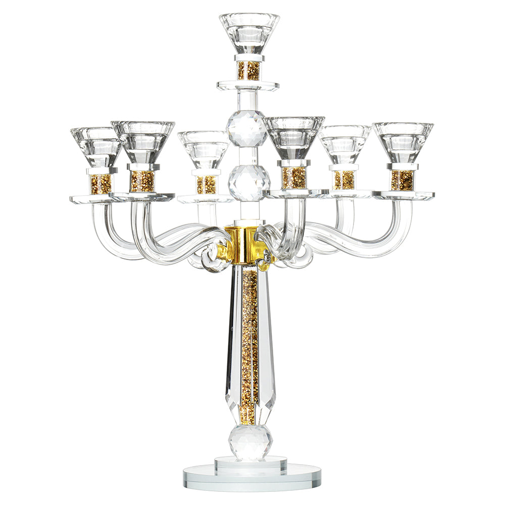 Crystal Candelabra with 7 Arms and Round Crystals in Center Stem