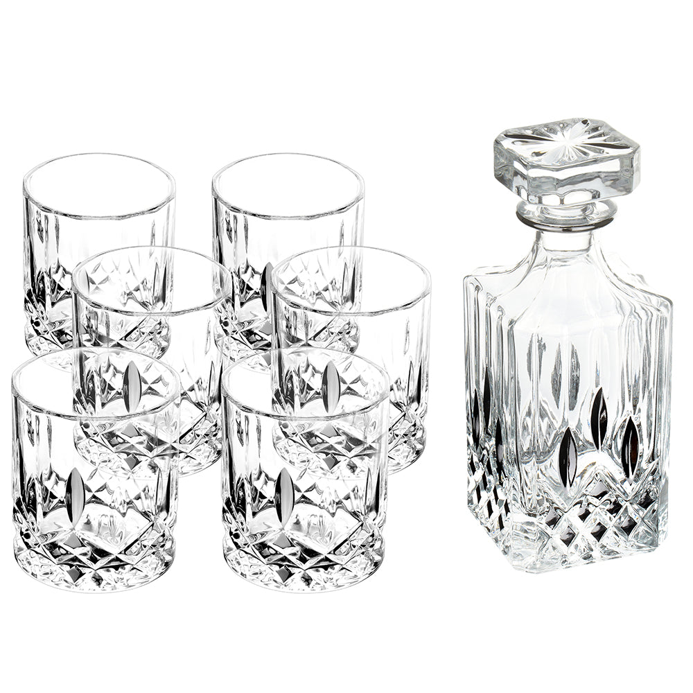 Ornate Designed Crystal Decanter with 6 Cups Set