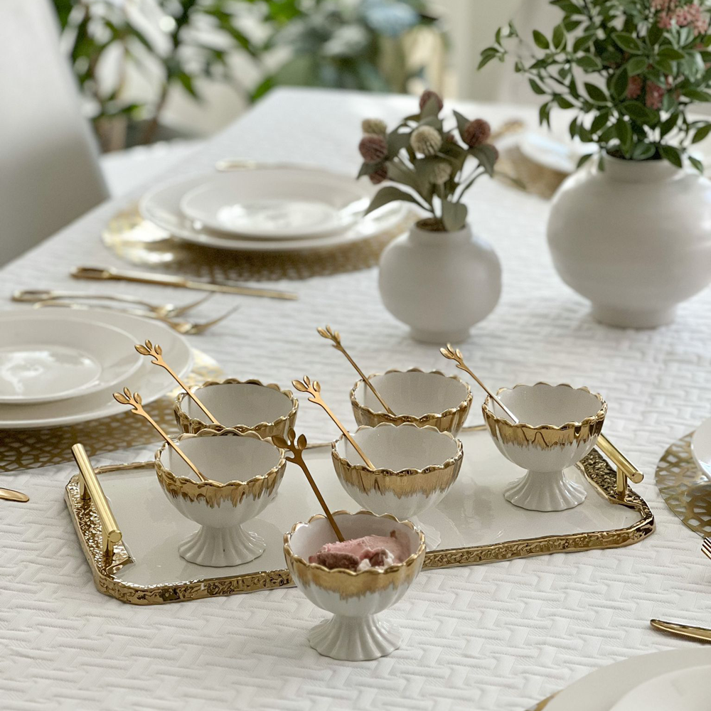 Porcelain Dessert Mugs with Tray