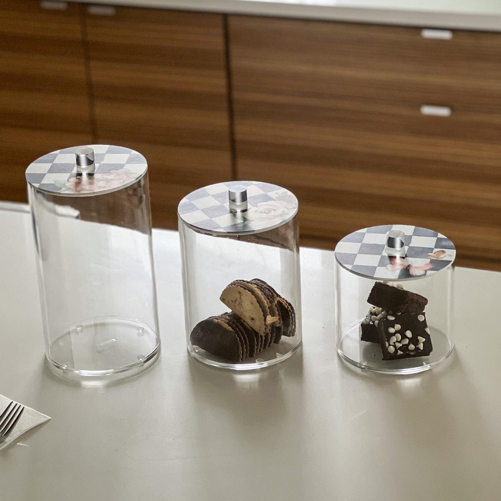Lucite Cookie Jars with Chic Checkered Lids