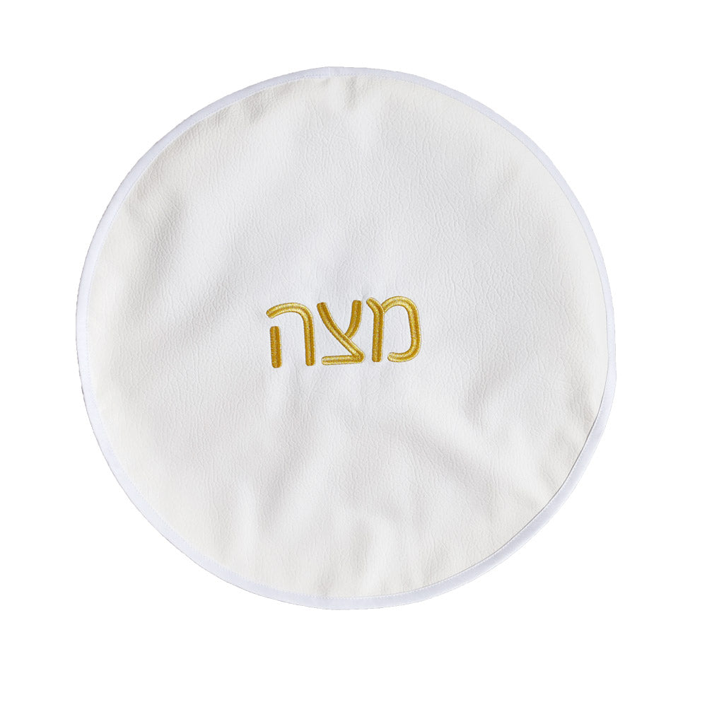 White Leatherette Embroidered Matzah Holder with 3 Inner Sections