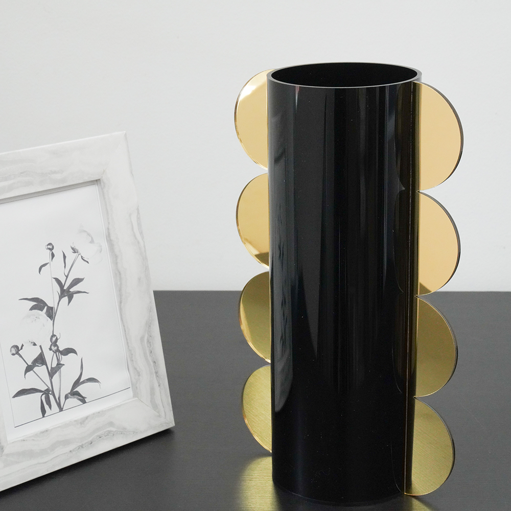 Lucite Mirror Accented Vase