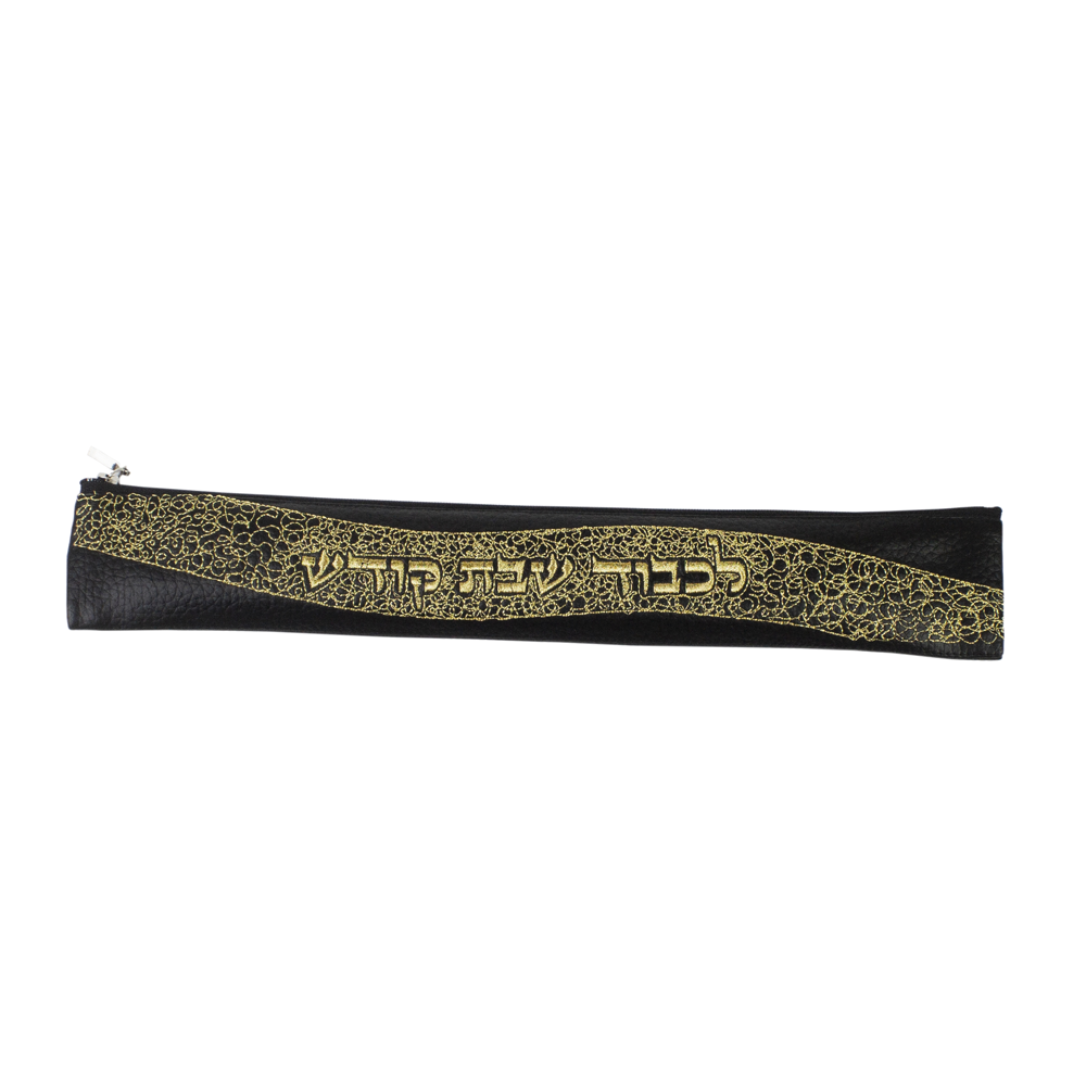 Black Leatherette Knife Case with Gold Embroidery