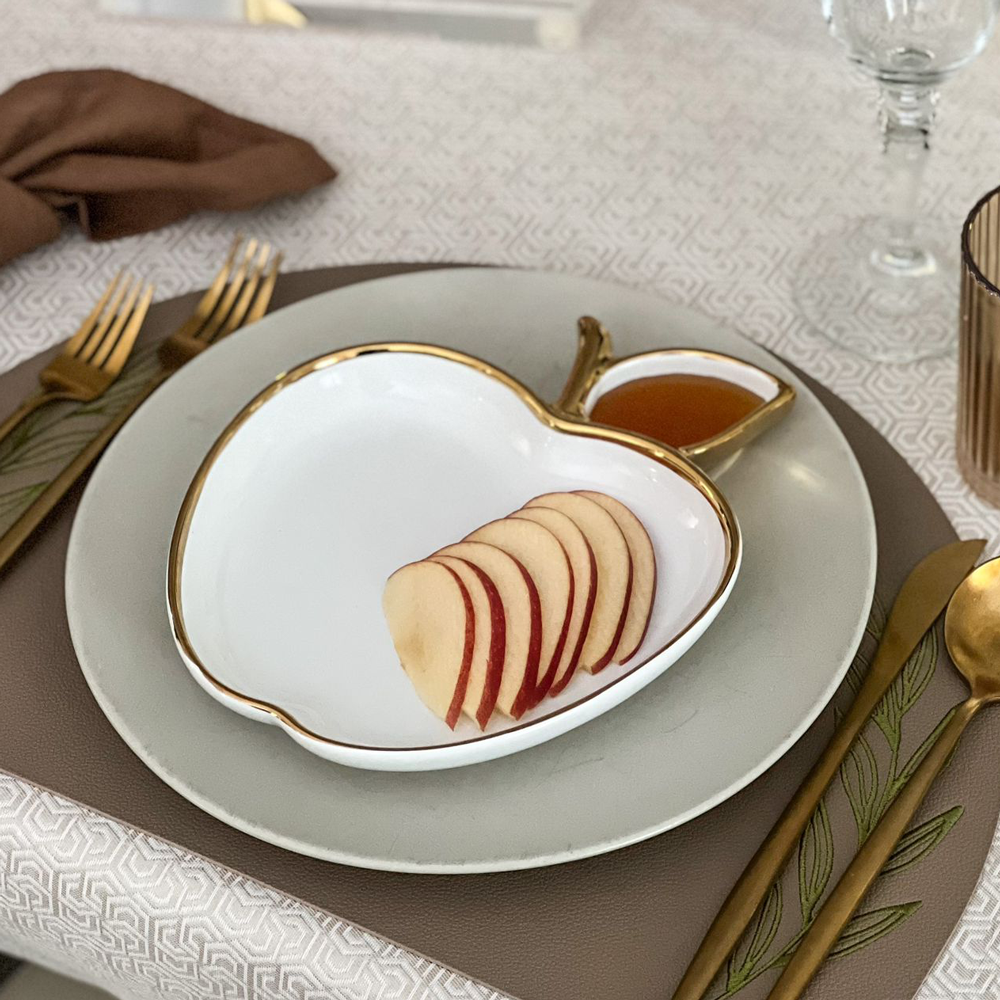 Porcelain Apple Shaped Dish with Gold Trim