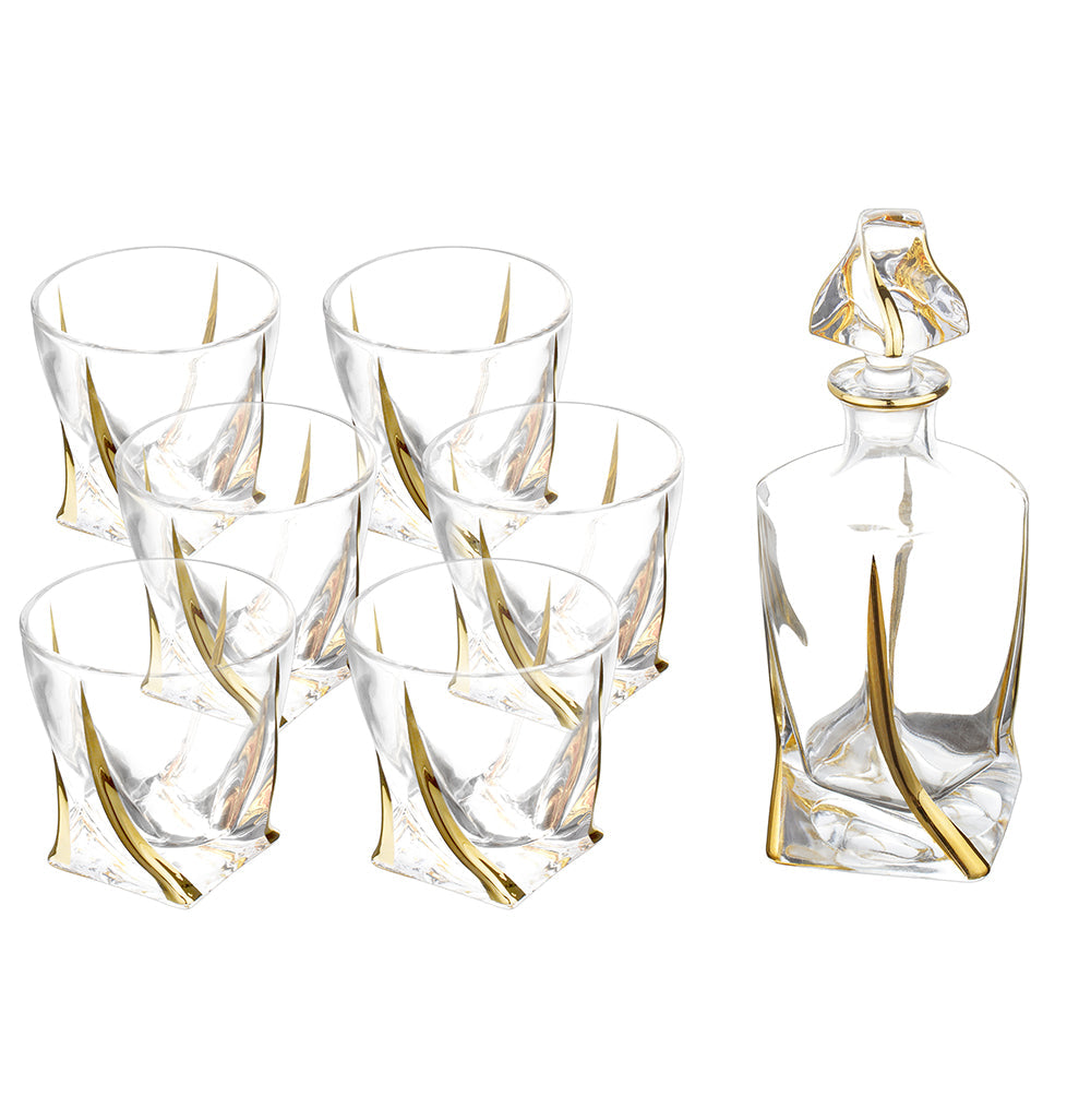 Abstract Designed Crystal Decanter with 6 Cups Set