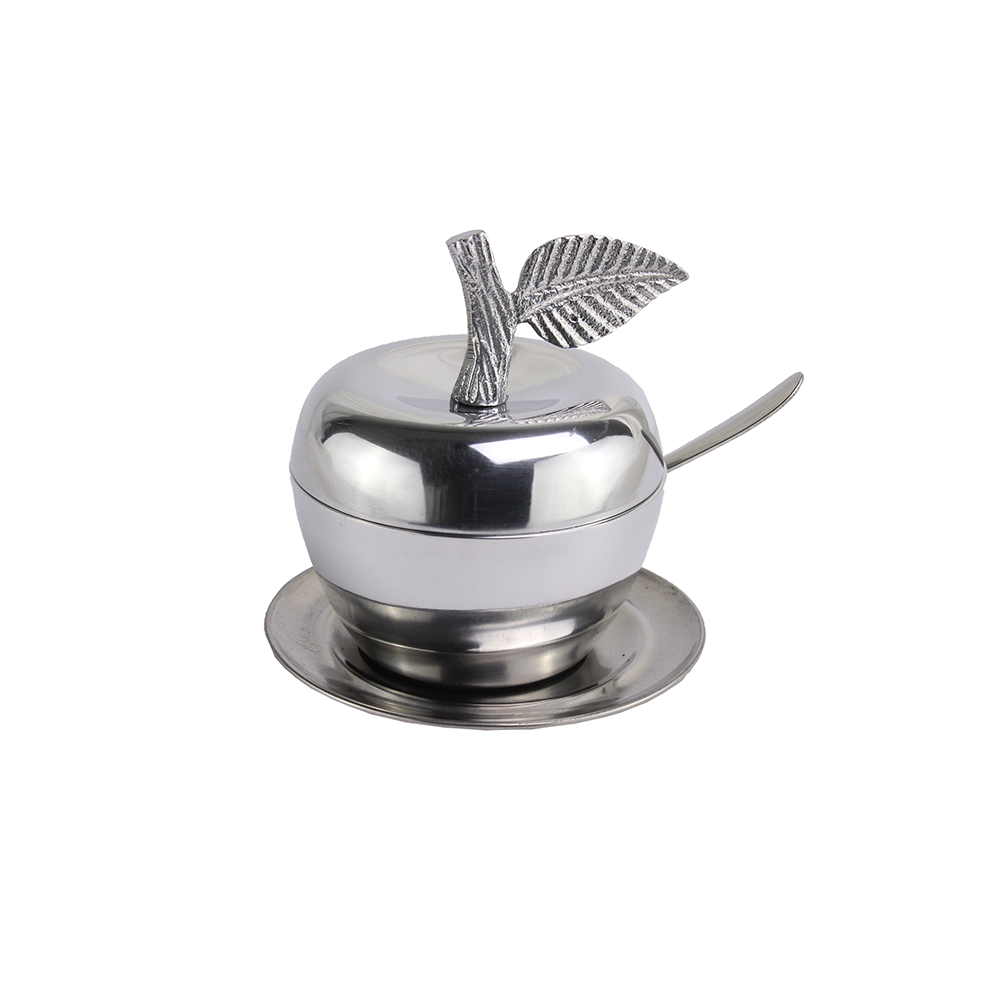 Aluminum Apple Shaped Honey Dish with Coordinating Spoon and Dish