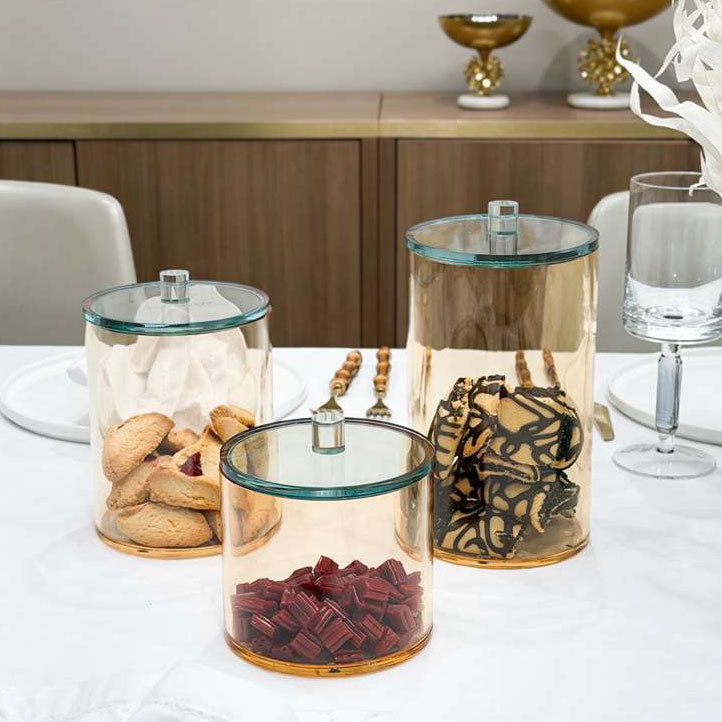 Amber Lucite Cookie Jars with Teal Lid