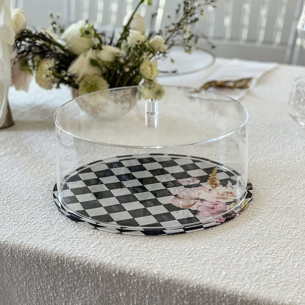 Black Chic Checkered Lucite Cake Dome