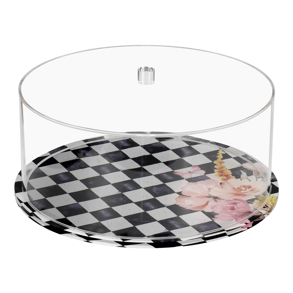 Black Chic Checkered Lucite Cake Dome