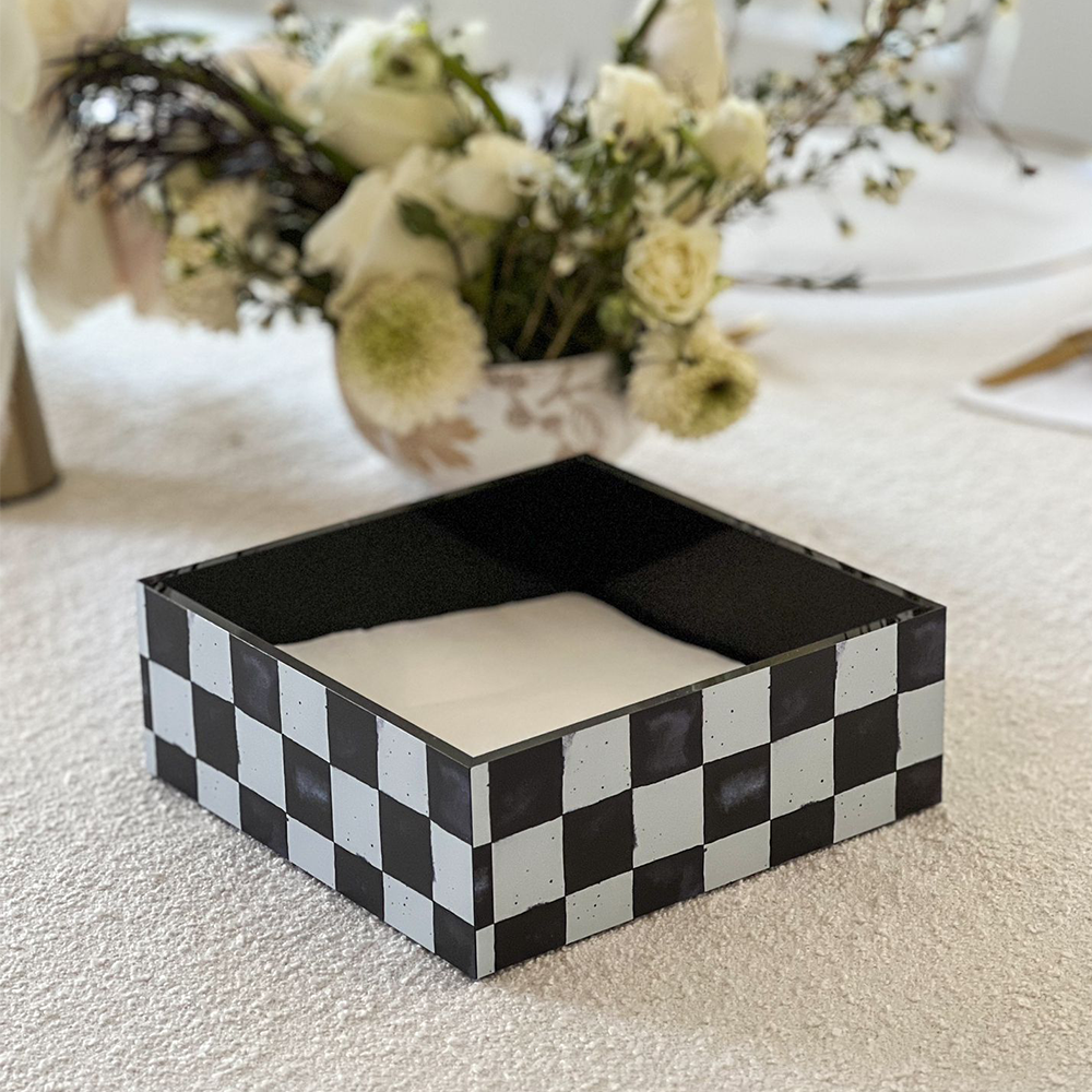 Black Chic Checkered Napkin Holder