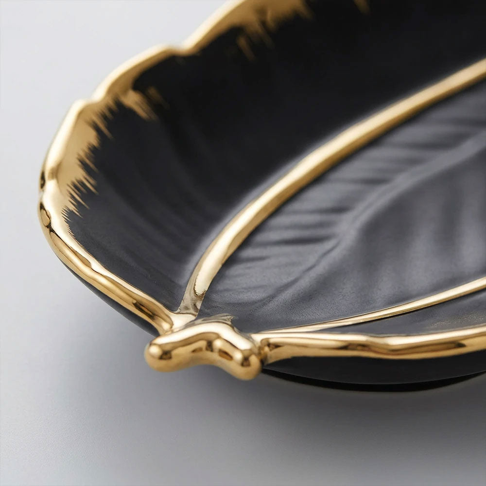 Black and Gold Porcelain Leaf Platter