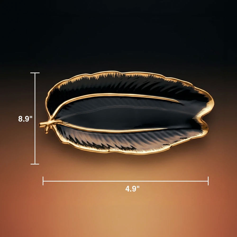 Black and Gold Porcelain Leaf Platter