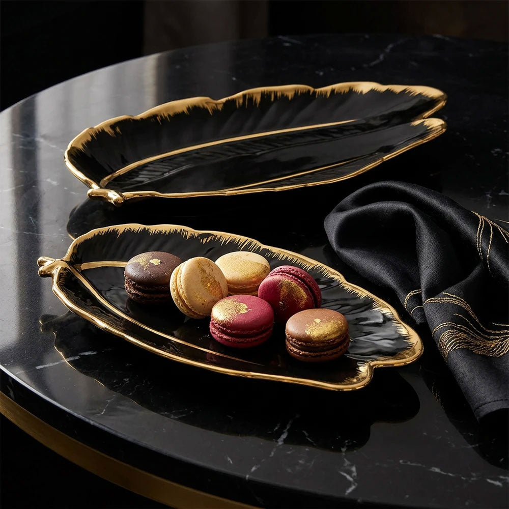 Black and Gold Porcelain Leaf Platter