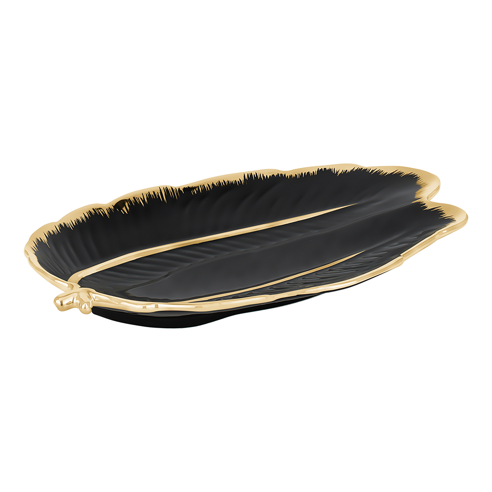 Black & Gold Porcelain Leaf Platter