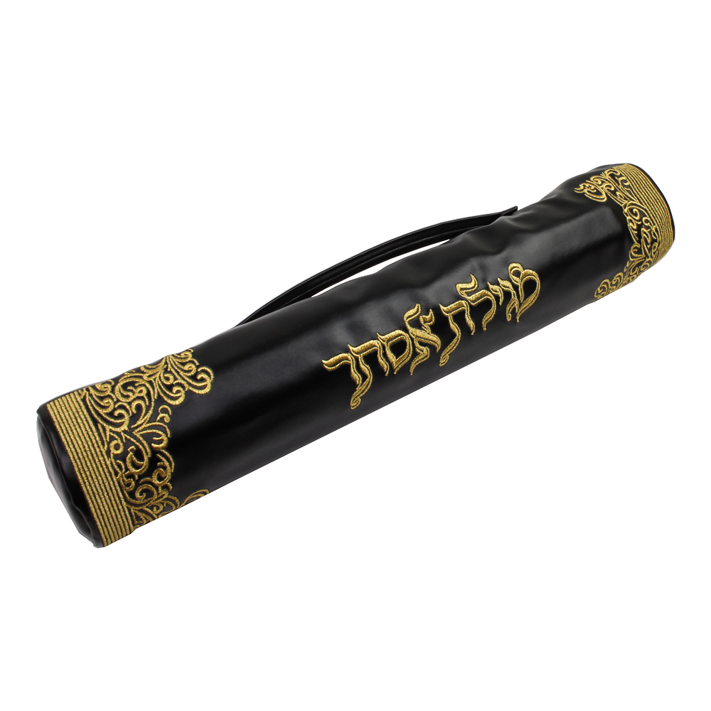 Black Leatherette Megillah Case Gold Royal Design