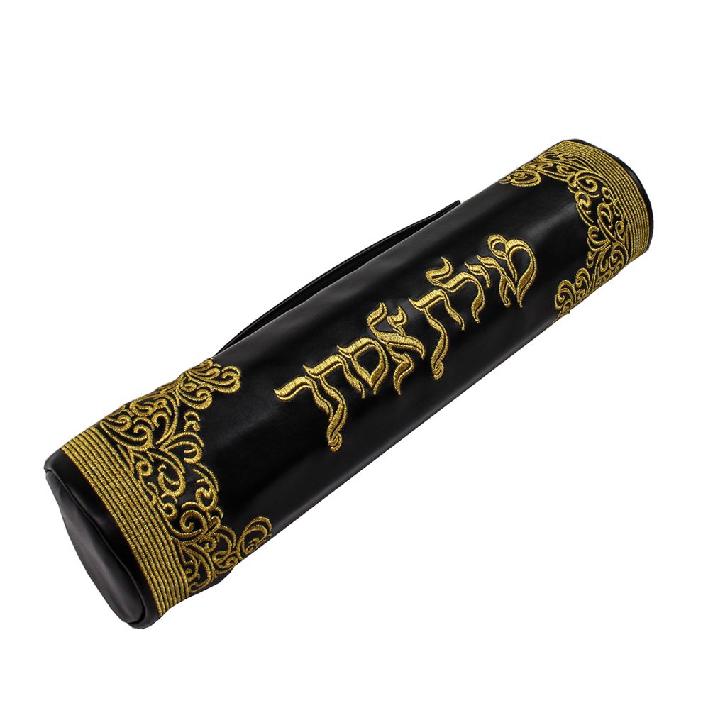 Black Leatherette Megillah Case Gold Royal Design