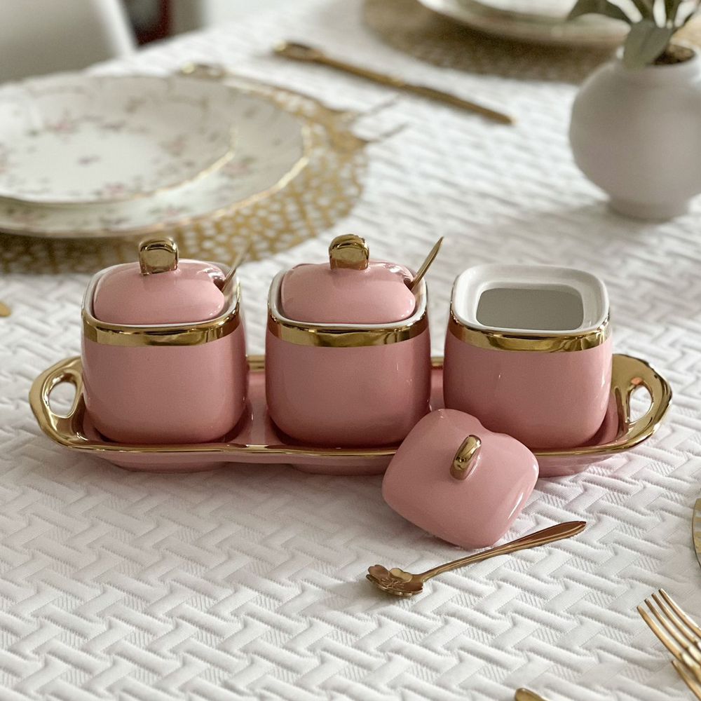 Coffee Tea and Sugar Porcelain Pots with Gold Trim