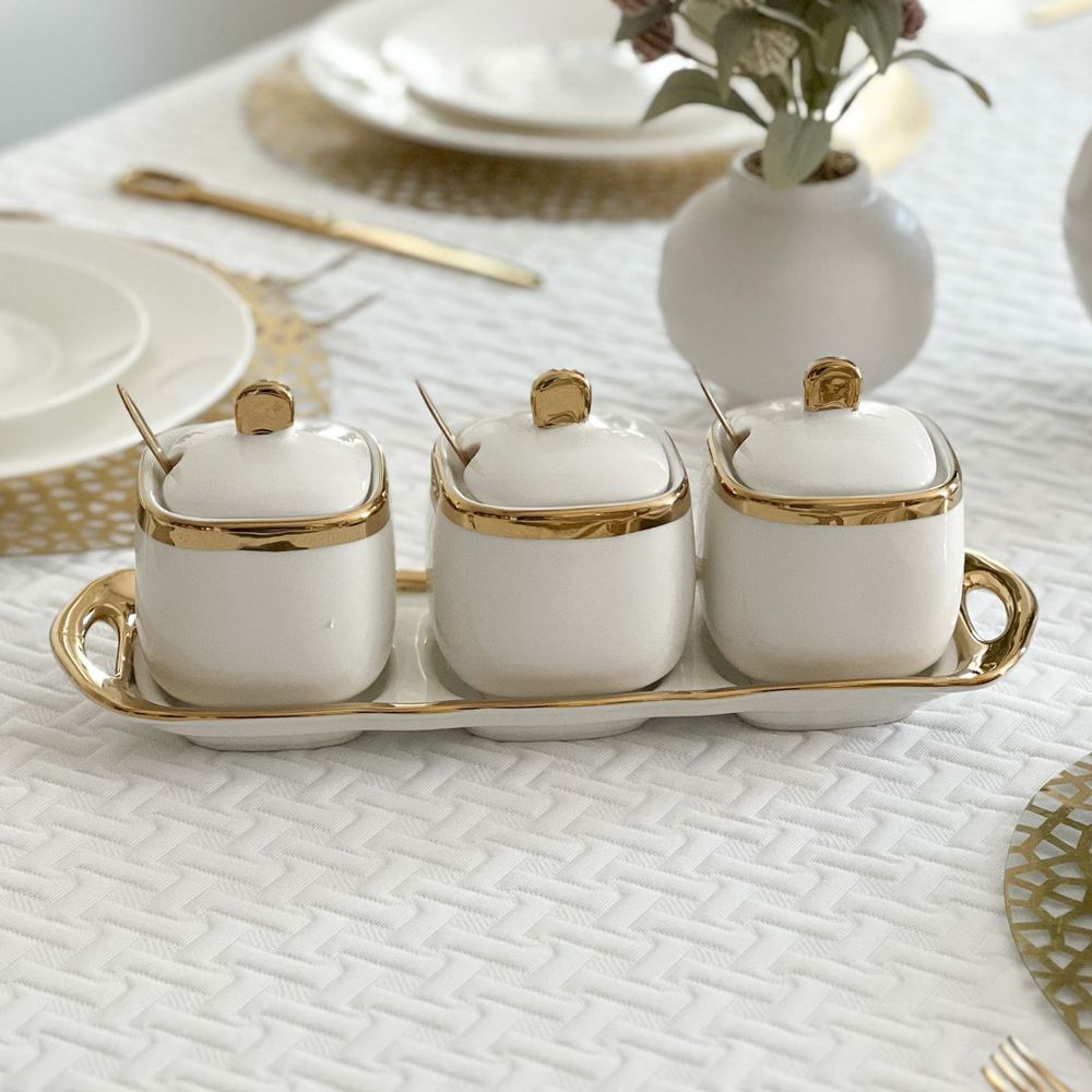 Coffee Tea and Sugar Porcelain Pots with Gold Trim