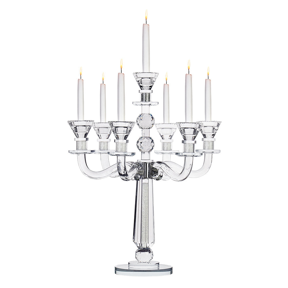 Crystal Candelabra with 7 Arms and Round Crystals in Center Stem