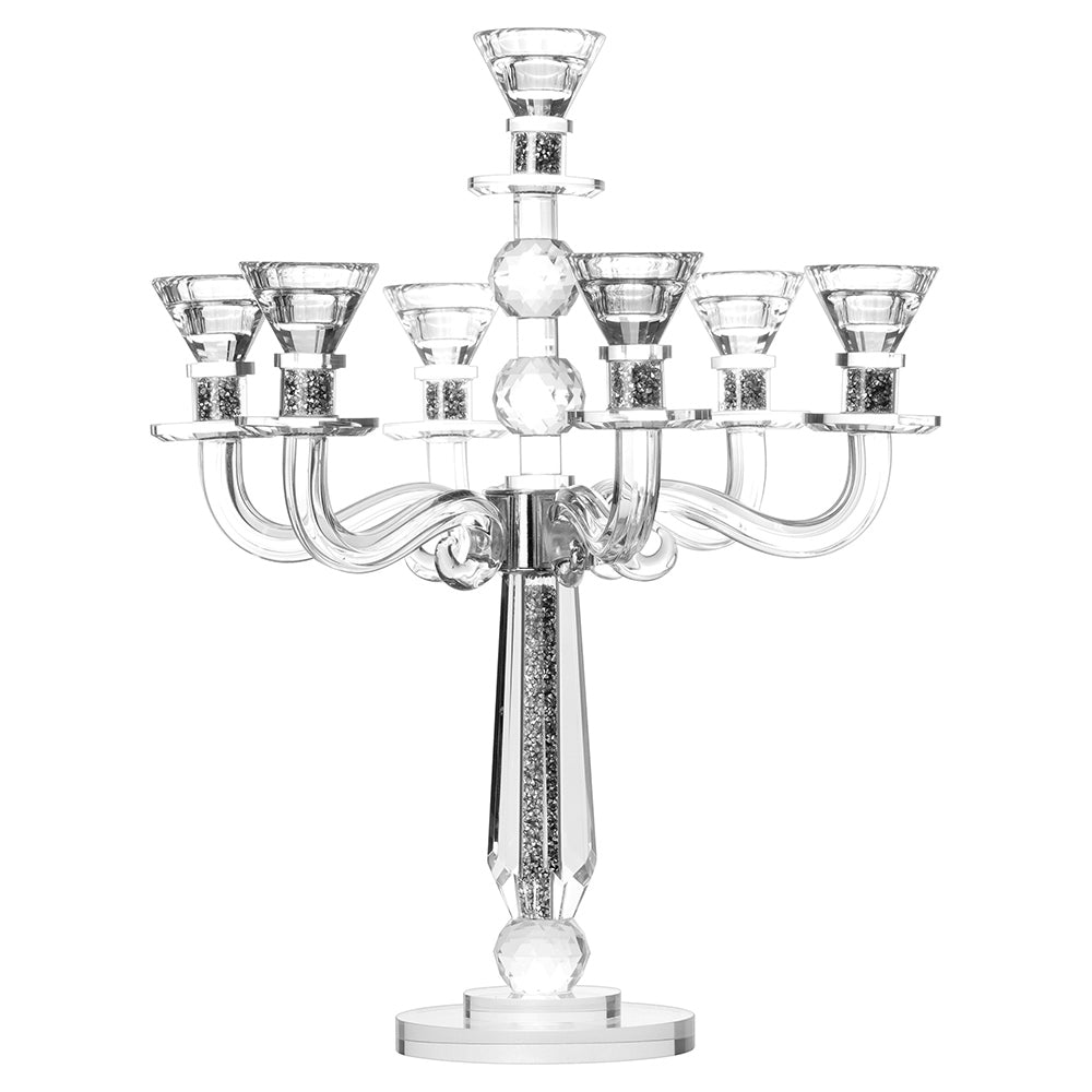 Crystal Candelabra with 7 Arms and Round Crystals in Center Stem