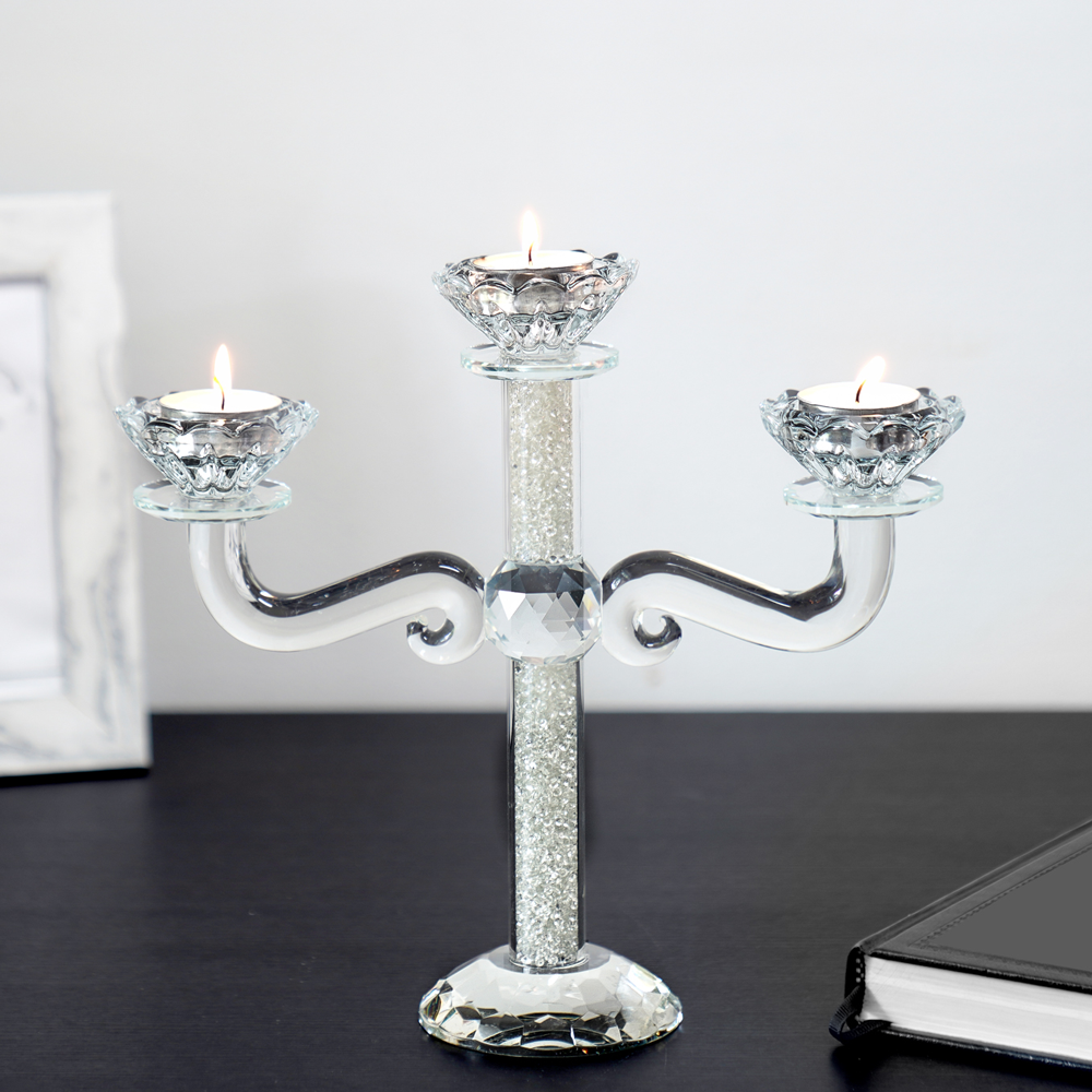 Crystal Candelabra with Crushed Inner Gemstones - 3 Arms