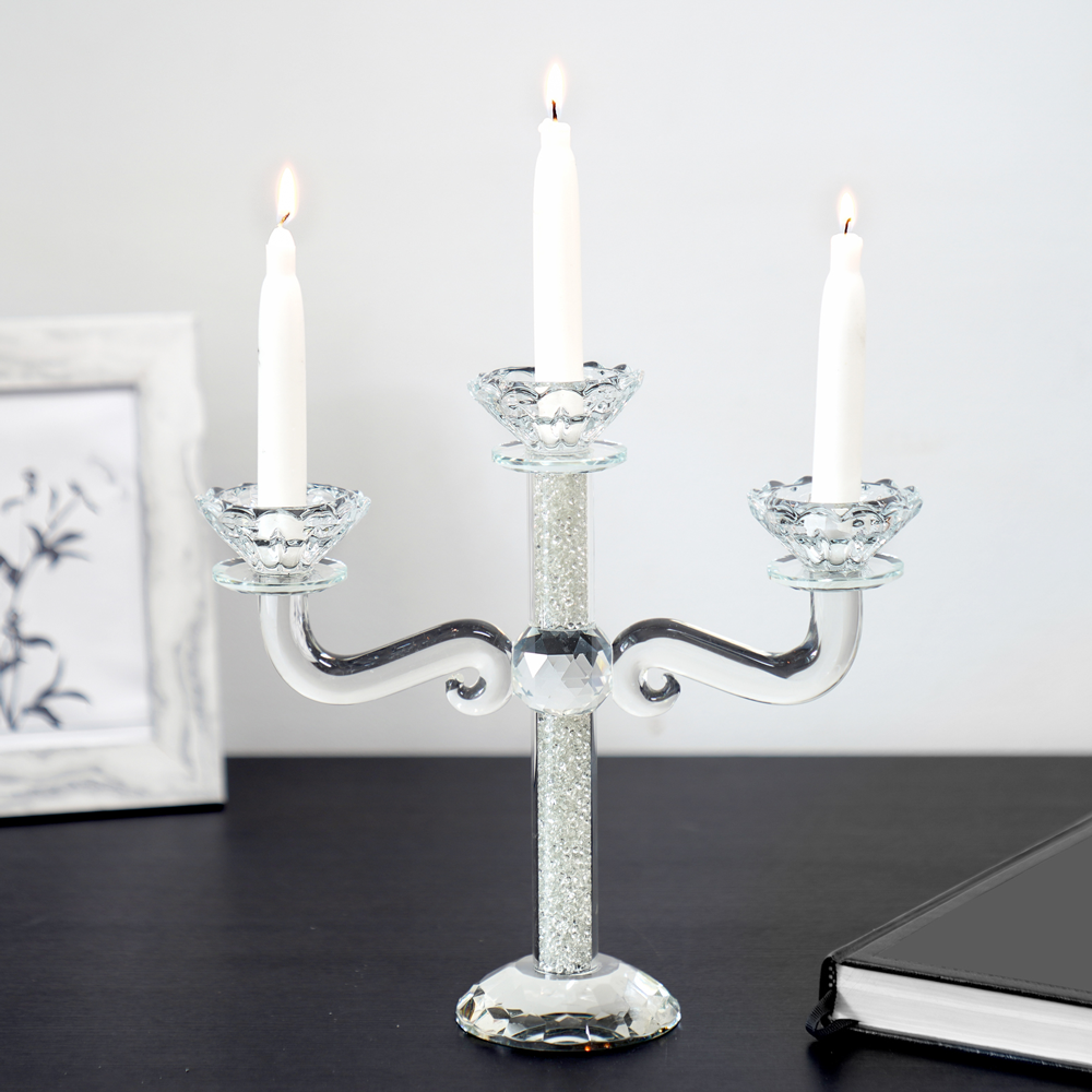 Crystal Candelabra with Crushed Inner Gemstones - 3 Arms