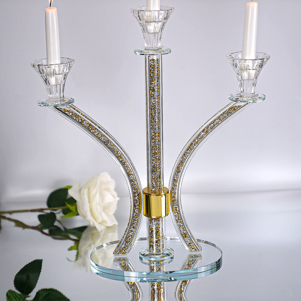 Crystal Candelabra with Inner Gemstones 3 Arms