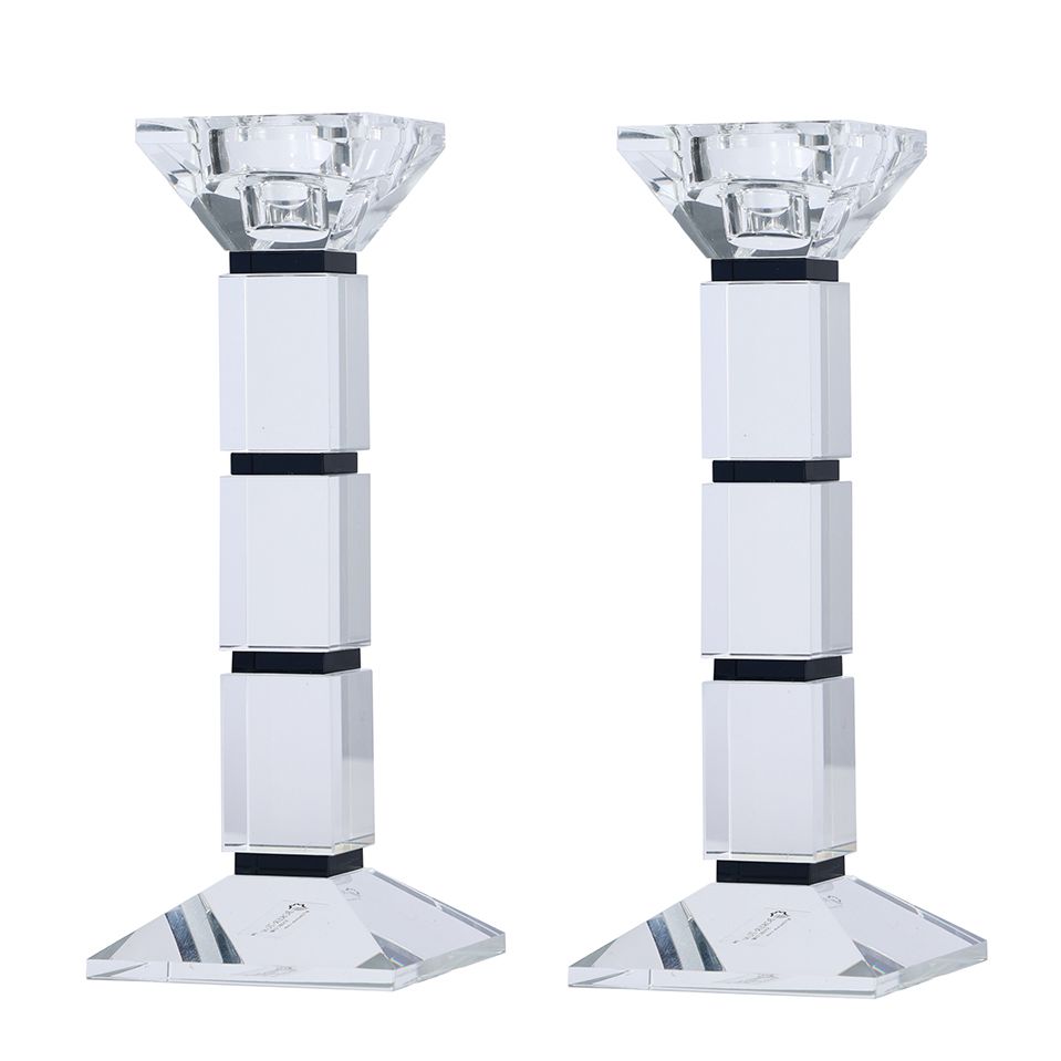 Crystal Candlesticks Square Design Set of 2 - Black