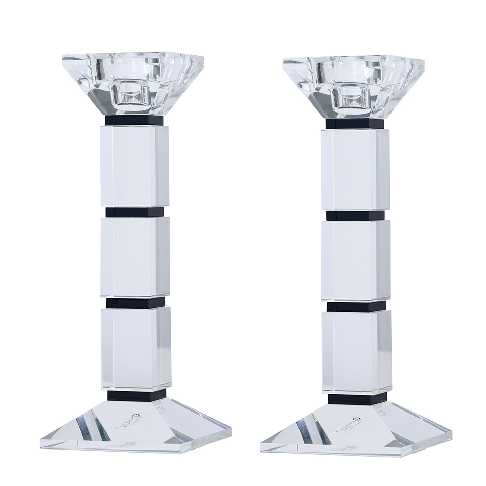 Crystal Candlesticks Square Design Set of 2 - Black