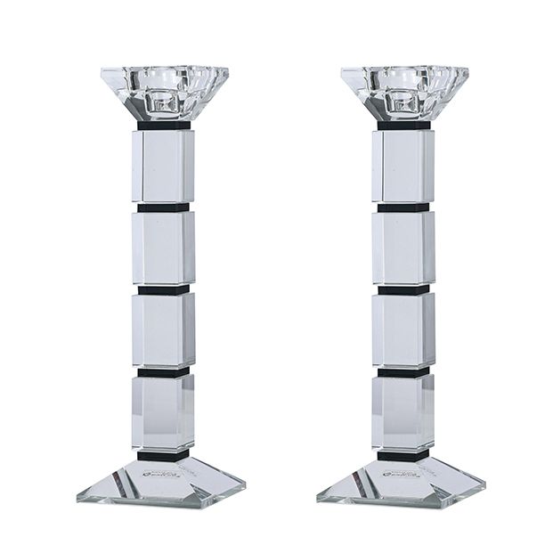 Crystal Candlesticks Square Design Set of 2 - Black