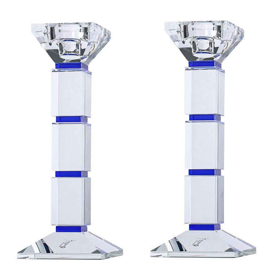 Crystal Candlesticks Square Design Set of 2 - Blue