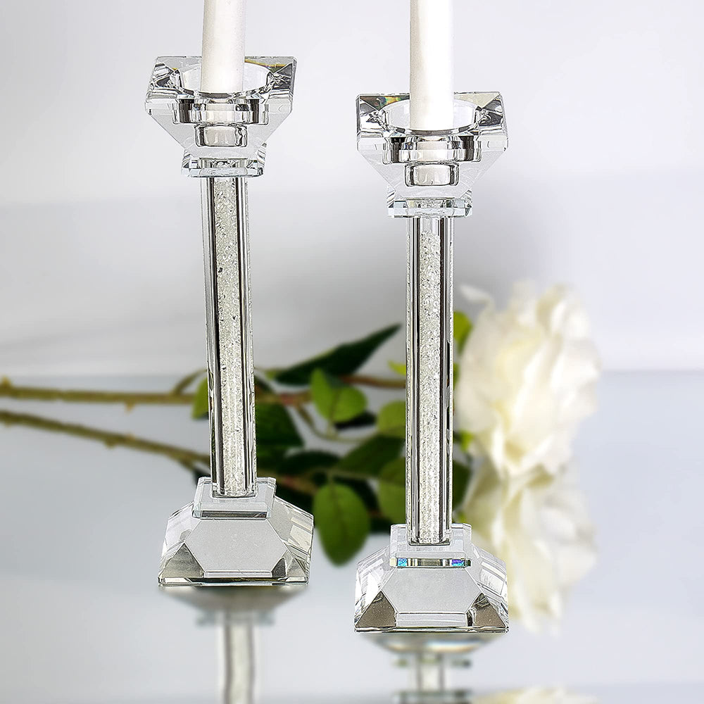 Crystal Candlesticks with Crushed Gemstones