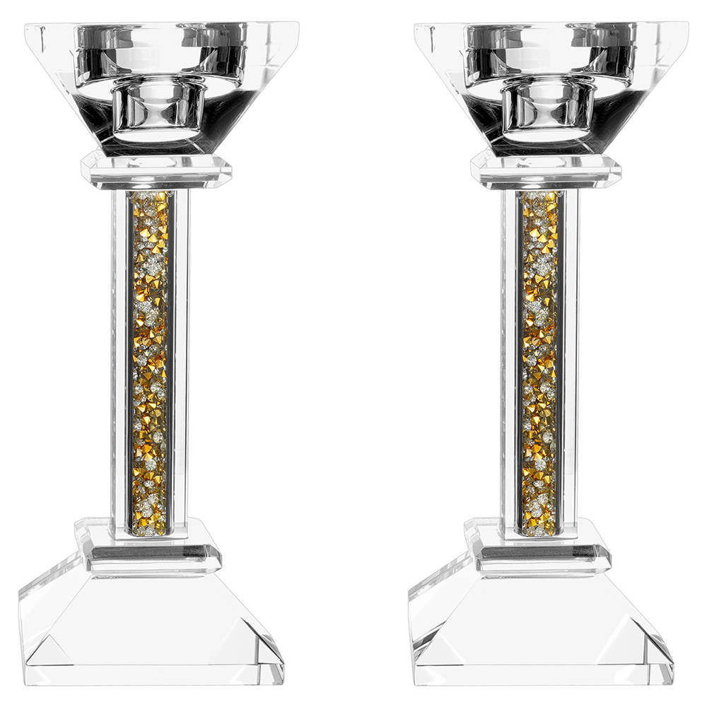 Crystal Candlesticks with Crushed Gemstones