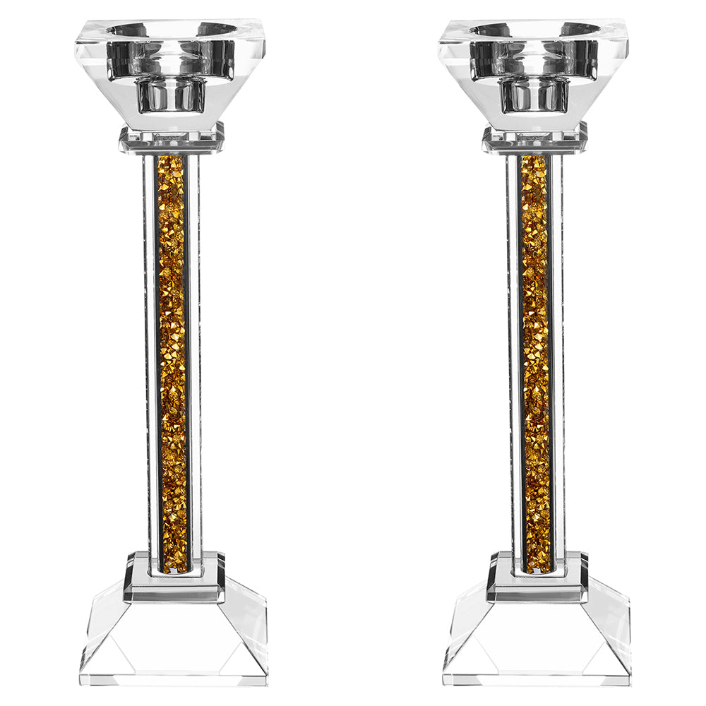 Crystal Candlesticks with Crushed Gemstones