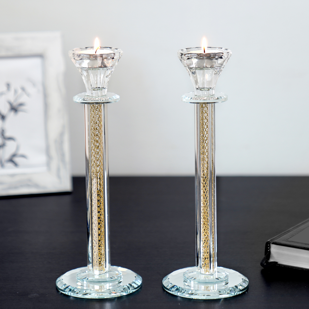 Crystal Candlesticks with Inner Net Diamond Design