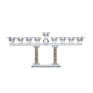 Crystal Menorah on Two Pillars with Gold and Silver Inner Gemstones