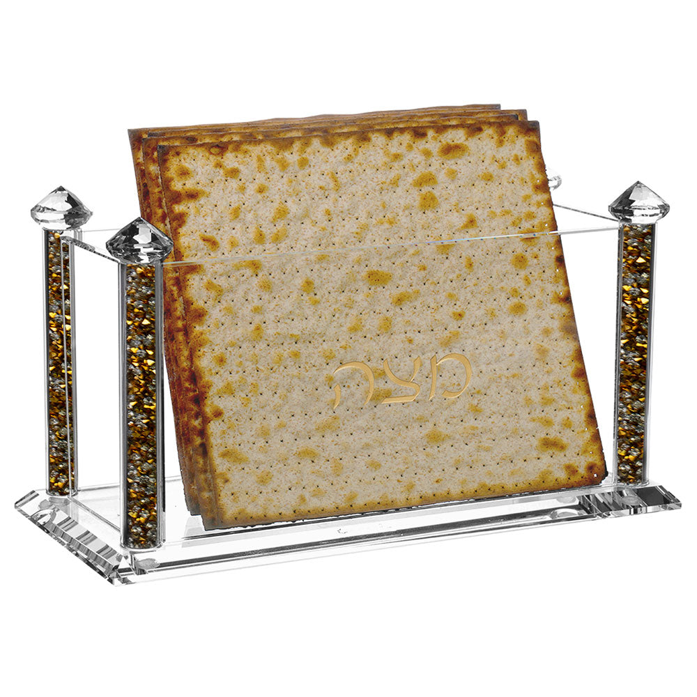 Crystal Square Matzah Box with Decorative Gemstones