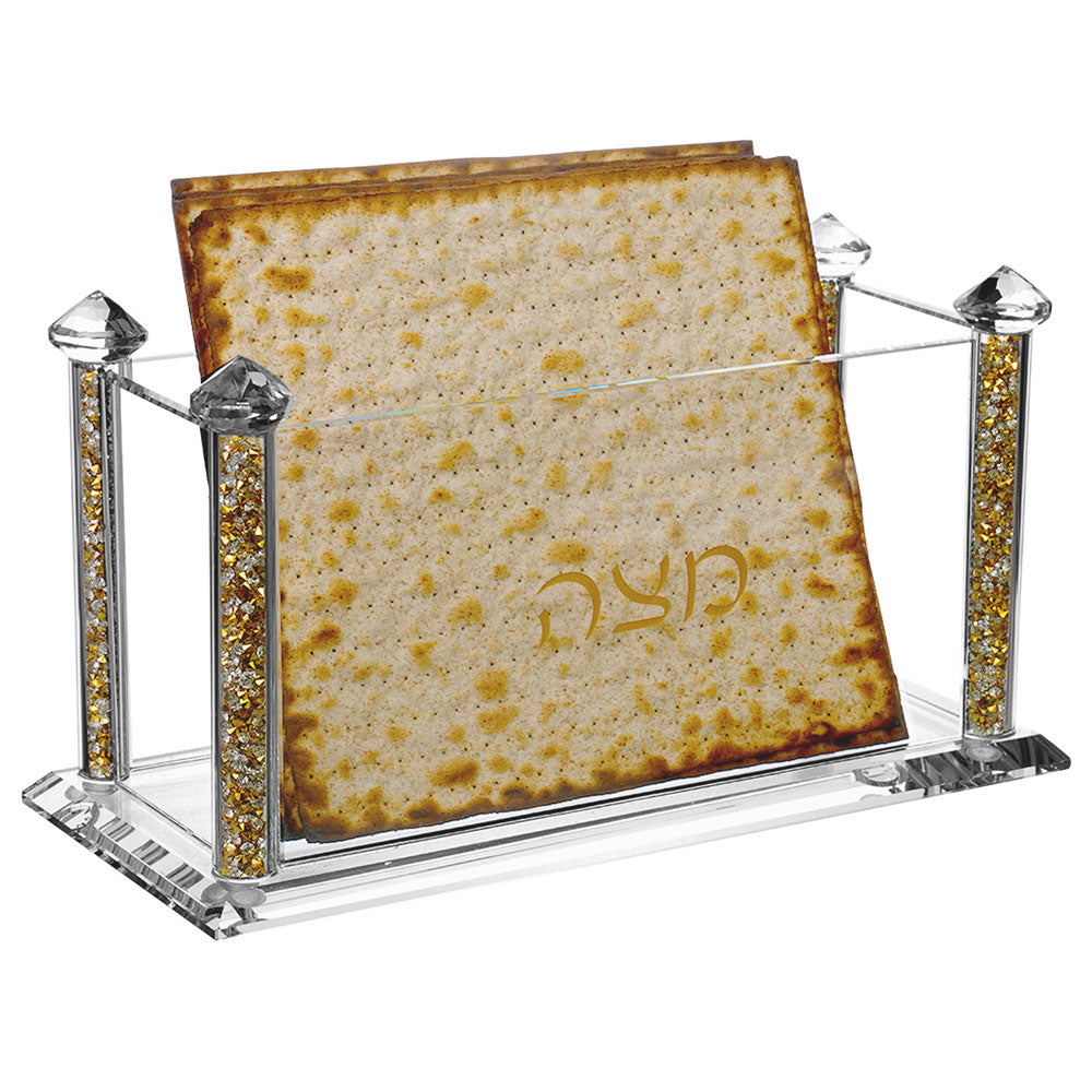 Crystal Square Matzah Box with Decorative Gemstones