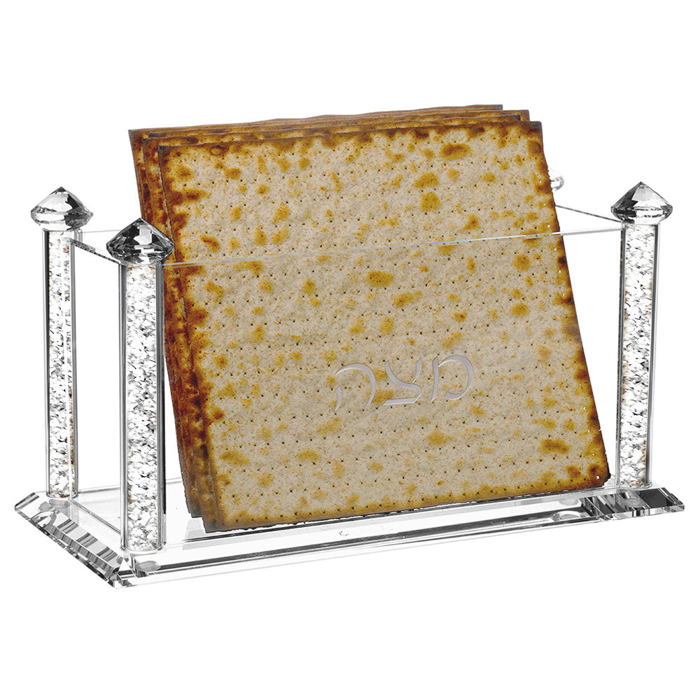 Crystal Square Matzah Box with Decorative Gemstones