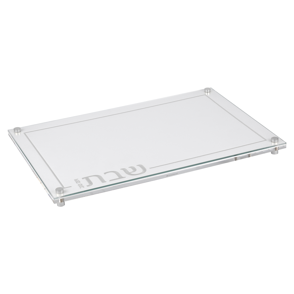 Embroidered Leatherette Lucite and Glass Top Challah Board