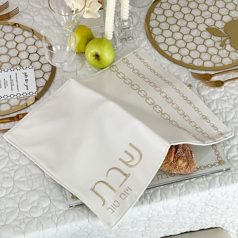 Embroidered Letherette Glass Challah Board with Chain Design Embroidered Leatherette — BT Shalom