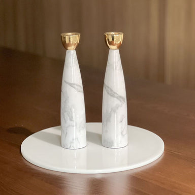 Grey Marble Candlesticks with Gold Holders