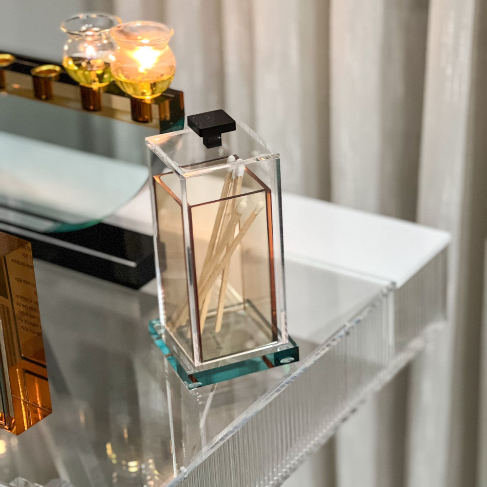 Amber, Teal & Black Lucite Matchbox