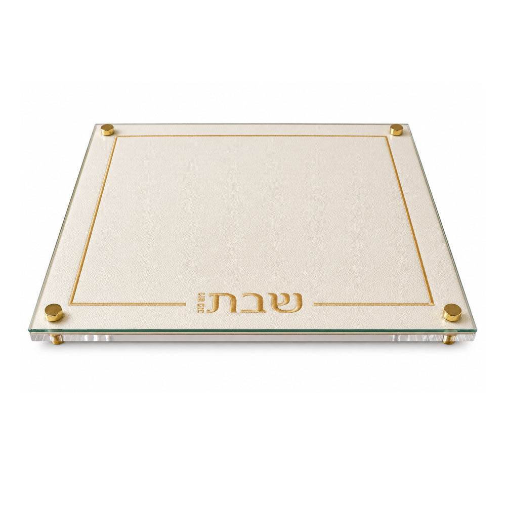 Embroidered Leatherette Lucite and Glass Top Challah Board