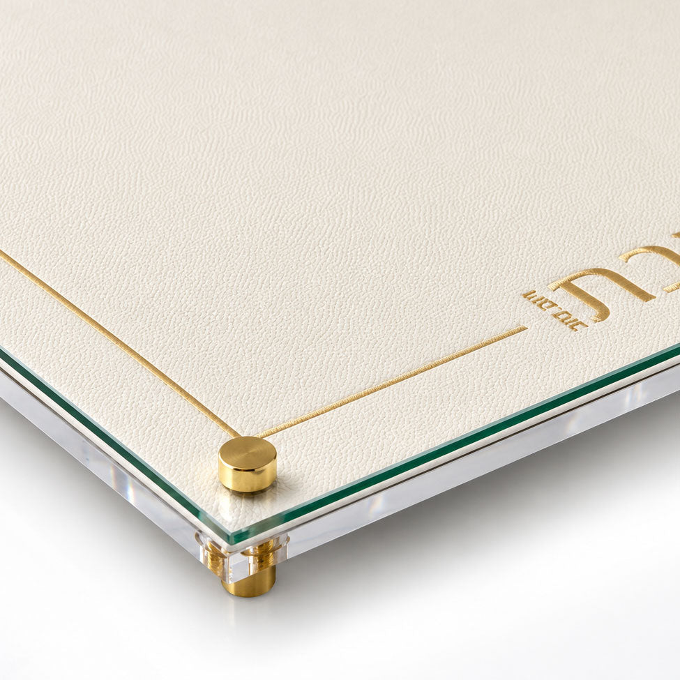 Embroidered Leatherette Lucite and Glass Top Challah Board
