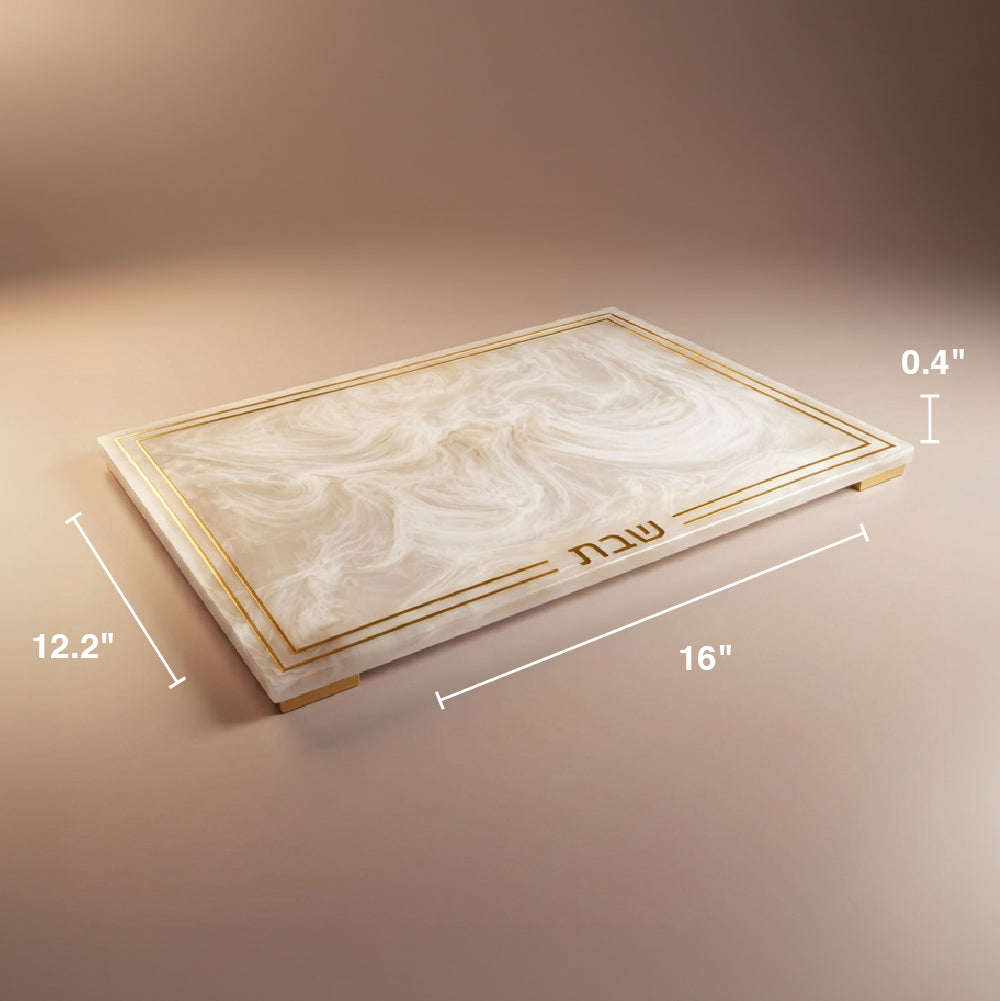 Resin Snow Drift Challah Board with Gold Rim